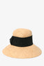 Maison Michel Paris Beige Straw Hat with Black Bow Trim