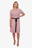 Valentino Pink Wool Knit Ribbed Midi Dress Size L