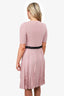 Valentino Pink Wool Knit Ribbed Midi Dress Size L