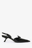 Prada Black Leather Logo Pointed Slingback Kitten Heel 37.5