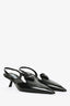 Prada Black Leather Logo Pointed Slingback Kitten Heel 37.5