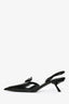 Prada Black Leather Logo Pointed Slingback Kitten Heel 37.5