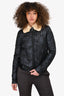 Chanel Black Embossed Fur Collar Bomber Jacket Size 36