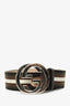 Gucci Brown/Green Leather/Canvas Striped 'GG' buckle Size 95