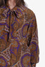 Max Mara Brown/Purple Printed Blouse with Tie Size 10