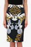 Versace Blue Graphic Printed Pencil Skirt Size 40