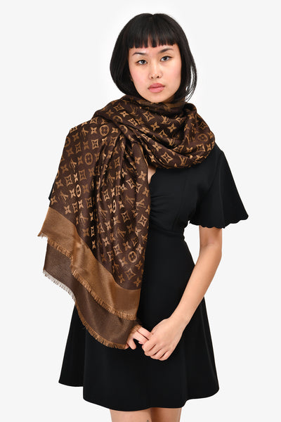 Louis Vuitton Brown Metallic Silk/Wool Monogram Scarf – Mine & Yours