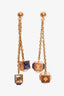 Louis Vuitton Gold Toned Crystal Set Cubes Pendant Earrings