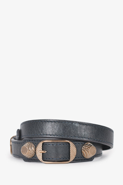 Balenciaga Grey Leather Silver Toned Studded Bracelet Size S