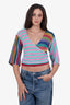 Rose Carmine Multicolor Striped Crochet Open Front Sweater Est. Size S