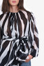 Dolce & Gabbana Black/White Silk Zebra-Print Belted Blouse Size 40