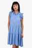 Sea New York Blue Linen/Cotton Tiered Mini Dress Size S