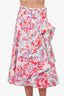 Peter Pilotto Pre-Fall 2017 White/Pink Printed Ruffle Midi Skirt Size 8