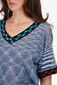 Missoni Blue Striped Knit V-Neck Top Size 42
