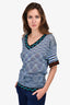 Missoni Blue Striped Knit V-Neck Top Size 42
