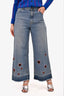 Vivetta Blue Denim Wide Leg Jeans with Red Cutout Hearts Size 42 IT