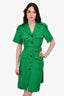 Victoria Beckham Green Wool Short Sleeve Button-Up Belted Dress Size 6
