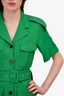 Victoria Beckham Green Wool Short Sleeve Button-Up Belted Dress Size 6