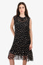 Pre-Loved Chanel™ Black/White Silk Polk-a-Dot Sheer Ruffle Neck Dress Size 44