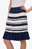 Carolina Herrera Blue/White Striped Ruffle Midi Skirt Size M