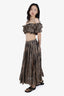 Zimmermann Beige/Black Striped Off-The-Shoulder Cropped Top with Midi Skirt Set Size 1/0