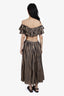 Zimmermann Beige/Black Striped Off-The-Shoulder Cropped Top with Midi Skirt Set Size 1/0