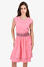 Prada Pink Embroidered Smocked Sleeveless Dress Size 42