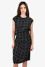 Lanvin Grey/White Plaid Ruched Shift Dress Size 40
