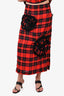 Simone Rocha Red/Black Plaid Flower Detail Midi Skirt Est. Size M