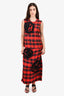 Simone Rocha Red/Black Plaid Flower Detail Midi Skirt Est. Size M