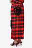 Simone Rocha Red/Black Plaid Flower Detail Midi Skirt Est. Size M