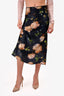 Vince Black Silk Rose Printed Midi Skirt Size 00