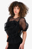 Simone Rocha Black Sheer Flower Applique Top Est. Size S