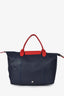Longchamp Limited Edition Navy/Red Leather Removable Patchwork Bag with Strap