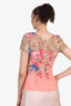 Blumarine Pink Silk Floral & Leopard Print Short-Sleeve Top Size 42