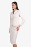 Luisa Beccaria Beige Linen Texture Blazer With Midi Skirt Set Size 42