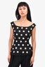 Oscar De La Renta Black Silk Sequin Polka Dot Peplum Top Size 8