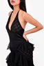 Balmain Black Sheer Quilted Ruffle Detail Halter Dress Size 8