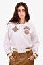 Hermes White/Yellow Embroidered Varsity Zip-Up Jacket Size 36