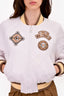 Hermes White/Yellow Embroidered Varsity Zip-Up Jacket Size 36