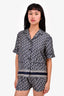 Christian Dior Navy Oblique Monogram Silk Chez Moi Button Down Shirt Size 2