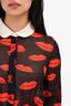 Saint Laurent Blue/Red Silk Lip Detail Sheer Dress Size 38
