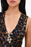 Blumarine Leopard Print Silk V-Neck Dress with Diamante Detail Size 38