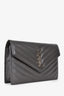 Saint Laurent Grey Chevron Leather Cassandre Envelope Wallet on Chain