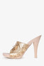 Gucci Gold Metallic Horsebit Detail Wooden Heels Size 7