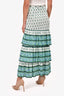 Sandro Green/White Patterned Tiered Midi Skirt Size 1