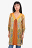 Etro Yellow Sheer Patterned Silk V-Neck Tunic Dress Size 38