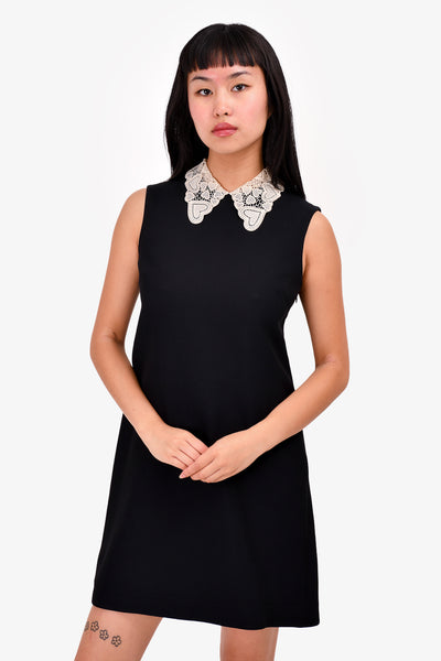 Miu Miu Black Dress With White Heart Peter Pan Collar Miu Miu