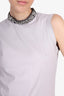 Prada Grey Sleeveless Jewel Embellished Collared Top Size 38