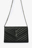 Saint Laurent Black Grained Leather Chevron Wallet on Chain